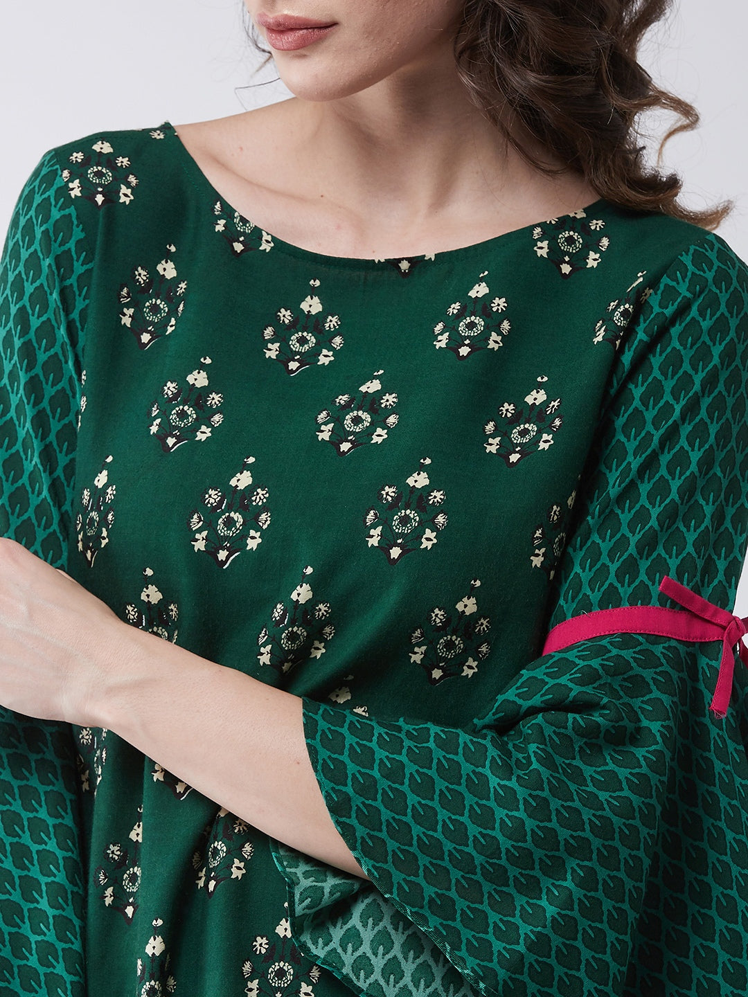 Green Mughal Printed Kurta With Sharara Pants