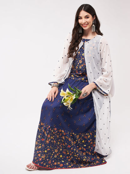 Mughal Printed Top  With Skirt And Embroidered Shrug