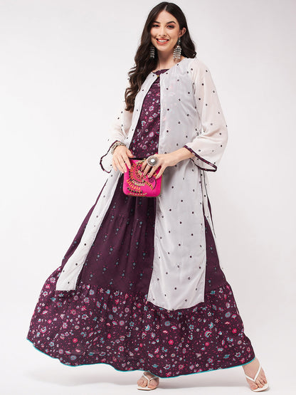 Mughal Printed Top  With Skirt And Embroidered Shrug