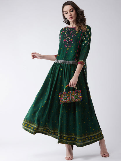 Green Mughal High-Low Top With Kalidaar Palazzo