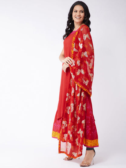 Sindoor Solid Kurta With Lurex Embellished Dupatta And Sharara