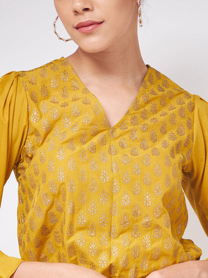 Shringaar Mustard Block Printed Stylish Top With Matching Pant