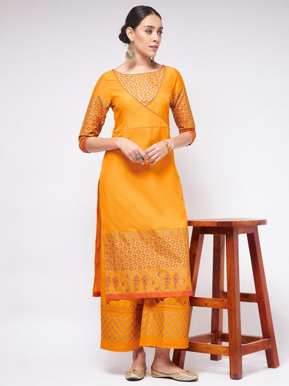 Shringaar Orange Angarkha Style Block Printed Festive Kurta With Stylish Palazzo