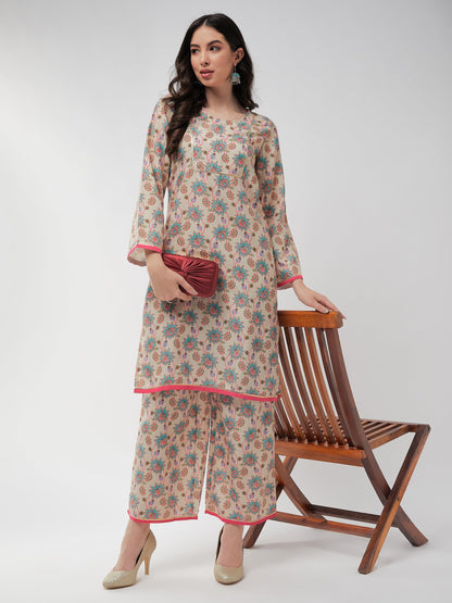 Digital Allover Printed Kurta With Lace At Yoke And Matching Pant Set