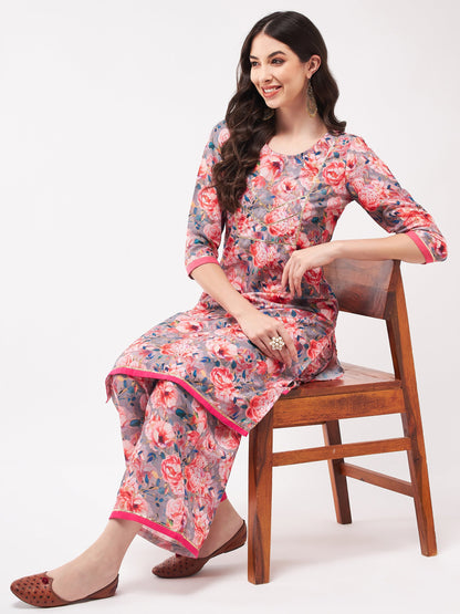 Digital Floral Printed Kurta With Palazzo Set