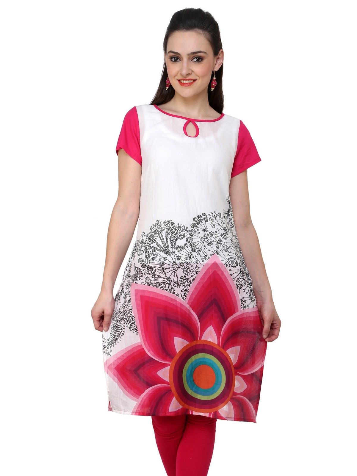 Pannkh Women's Fuschia Floral Print Kurti