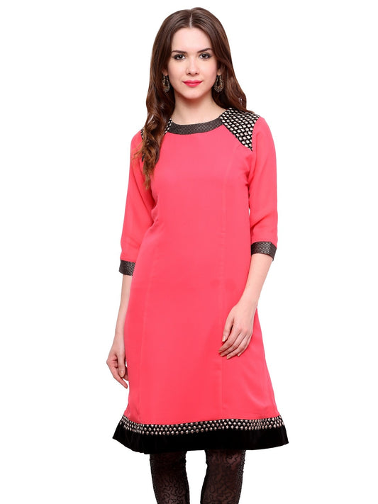 Pannkh Women's  Shoulder Brocade Kurti