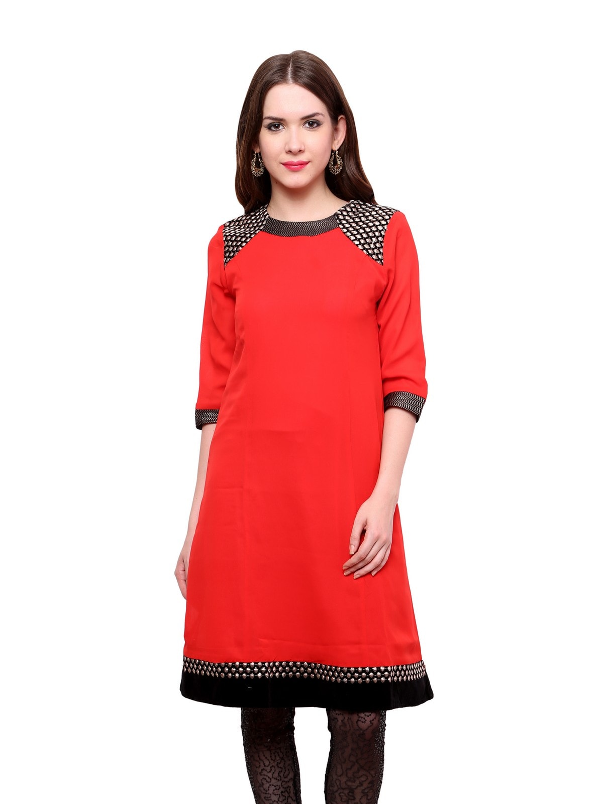 Pannkh Women's  Shoulder Brocade Kurti