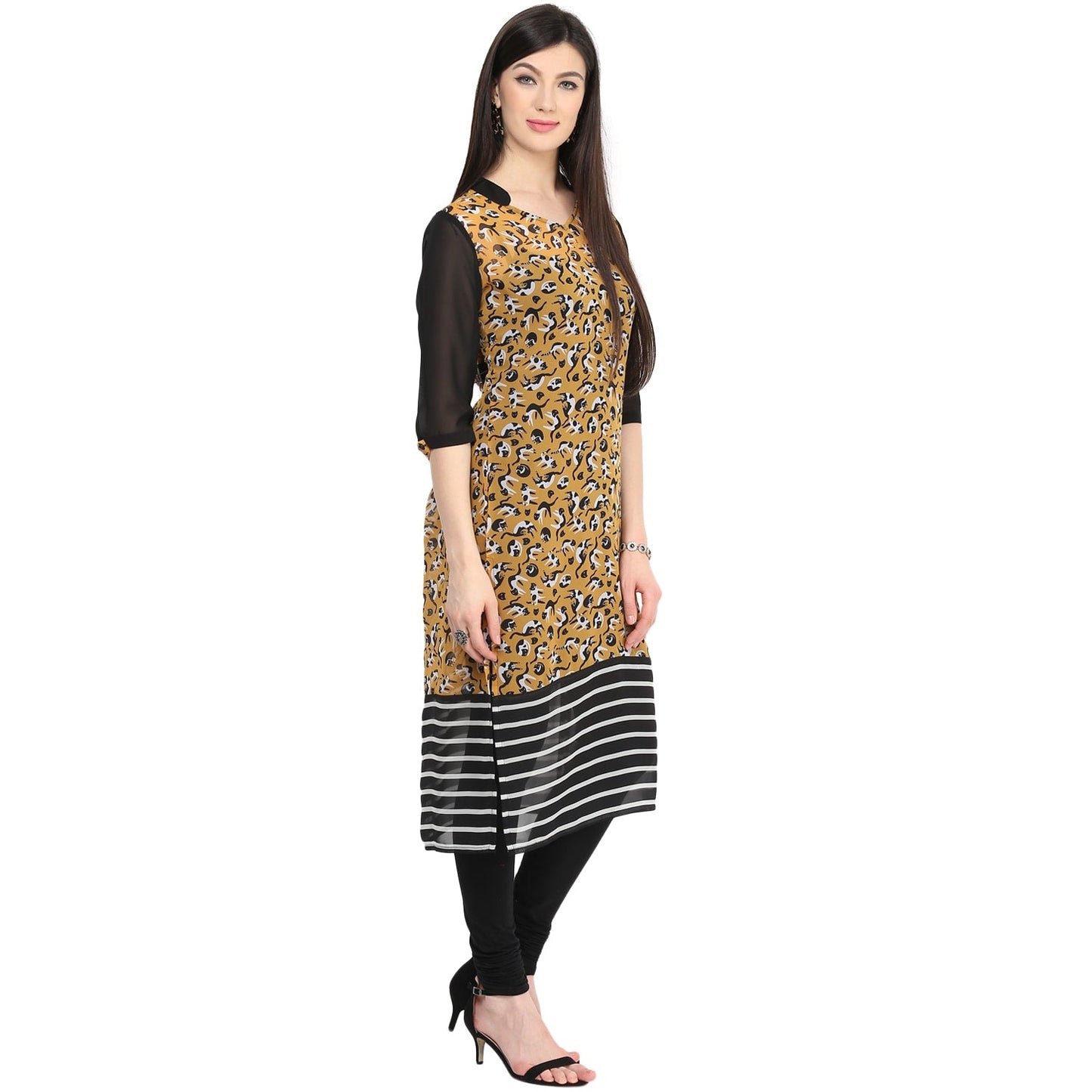 Pannkh Women's Red Abstract Print Kurti