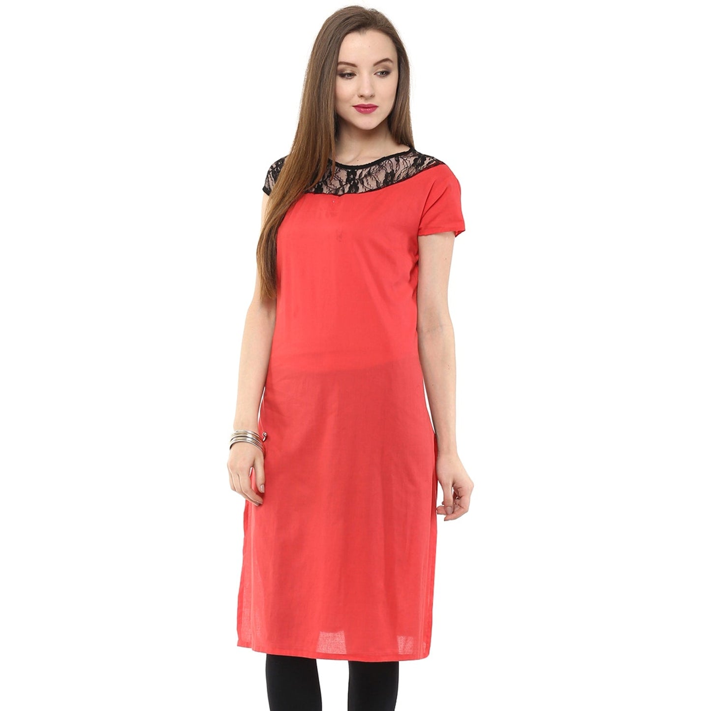 Pannkh Women's Asymmetric Lace Kurti