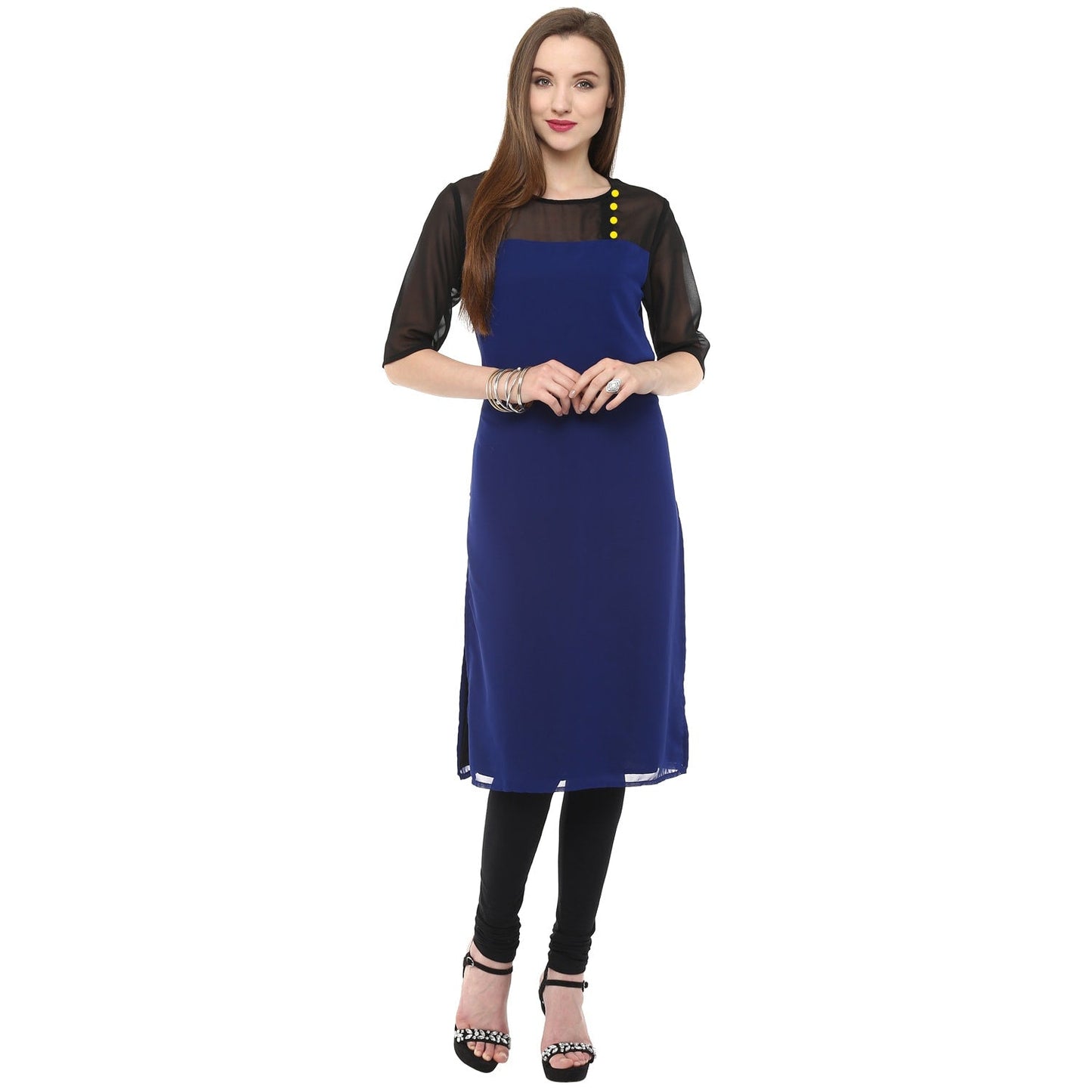 Pannkh Women's Sheer Yoke Kurti