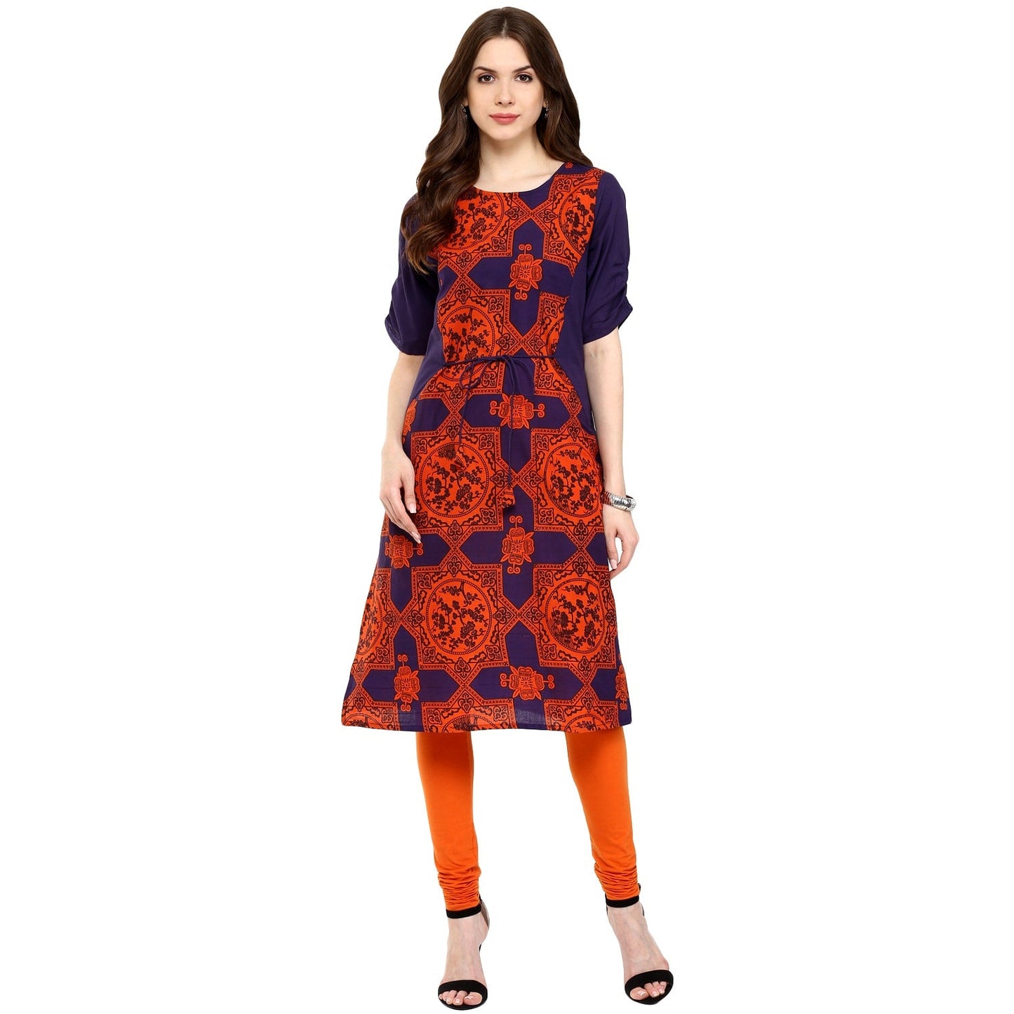 Pannkh Women's Blue Orange Dori  Kurti