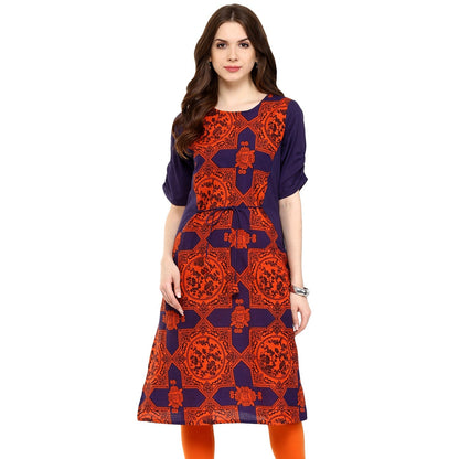 Pannkh Women's Blue Orange Dori  Kurti