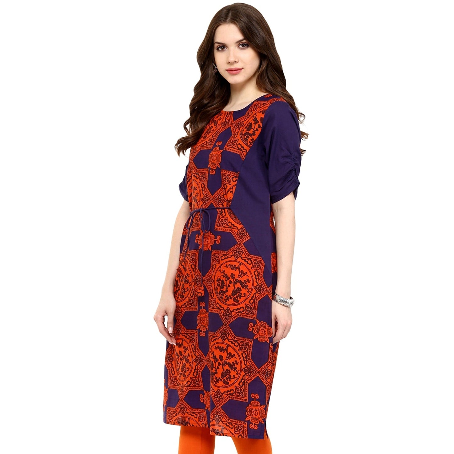 Pannkh Women's Blue Orange Dori  Kurti