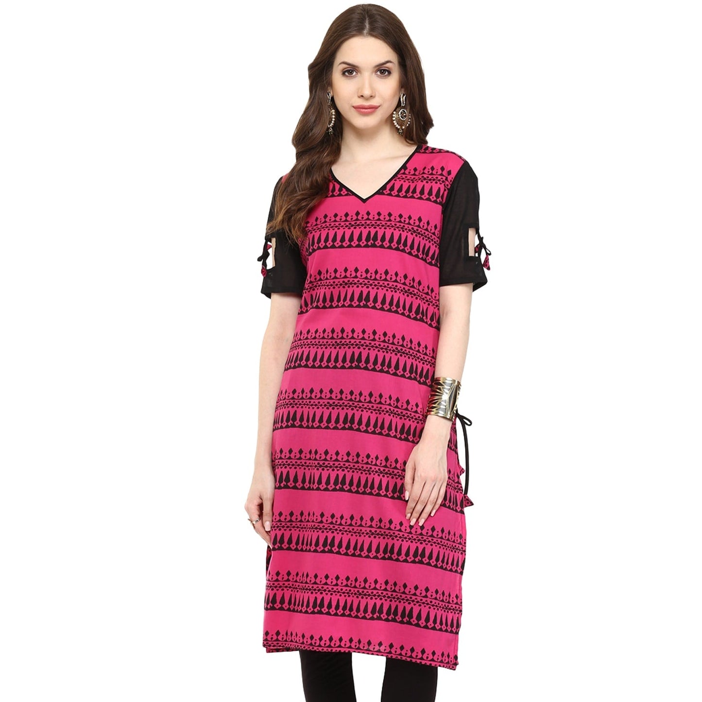 Pannkh Women's Border Window-Cut Printed Kurti