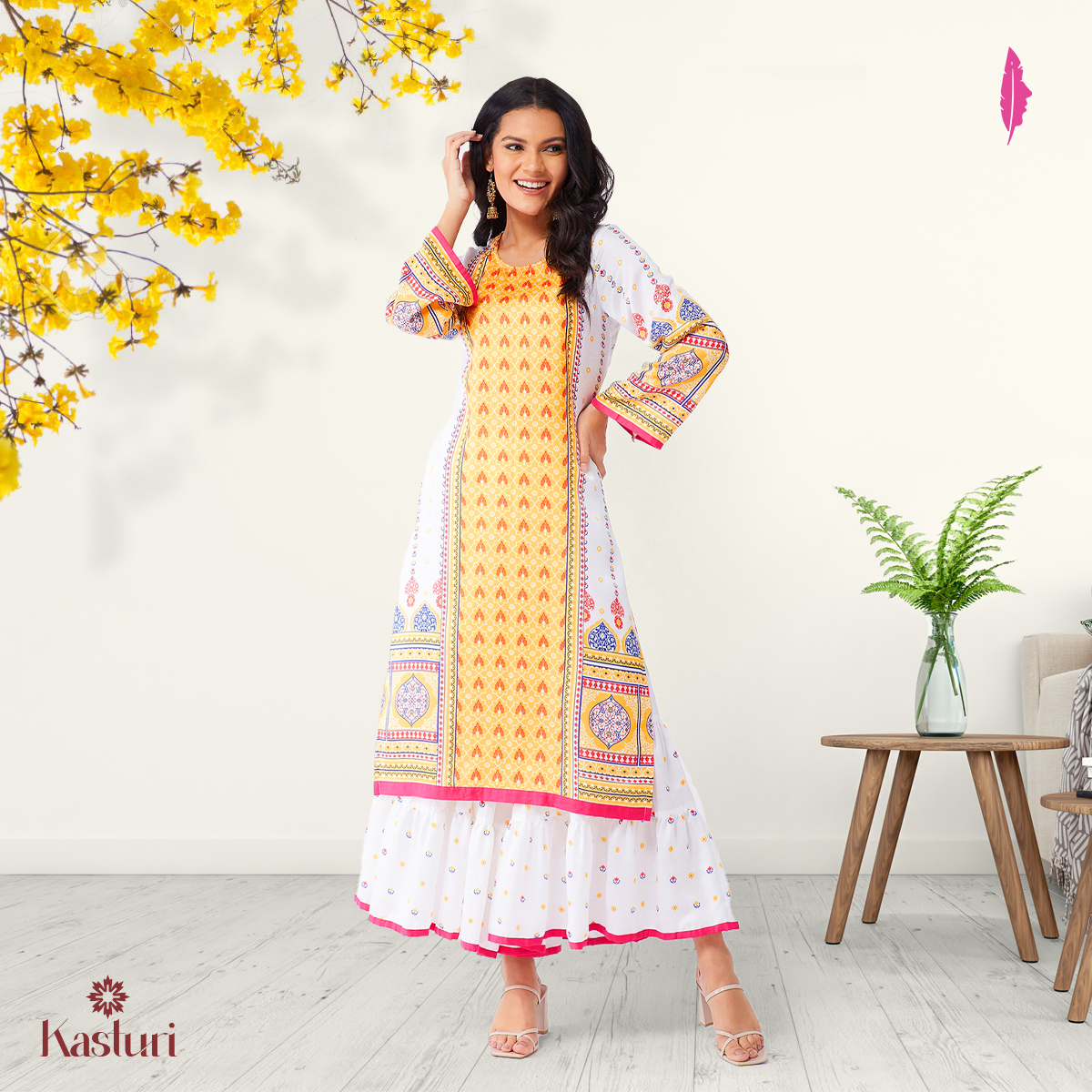 Kasturi Digital Placement Print Kurta With Sharara