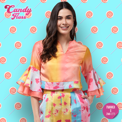 Candy Inspired Digital Printed Bell Sleeves Top