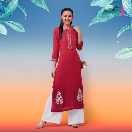 Ombre Embroidered Straight Fit Kurta