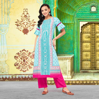 Jaipur Haat Placement Kurta With Box-Pleat Sleeves