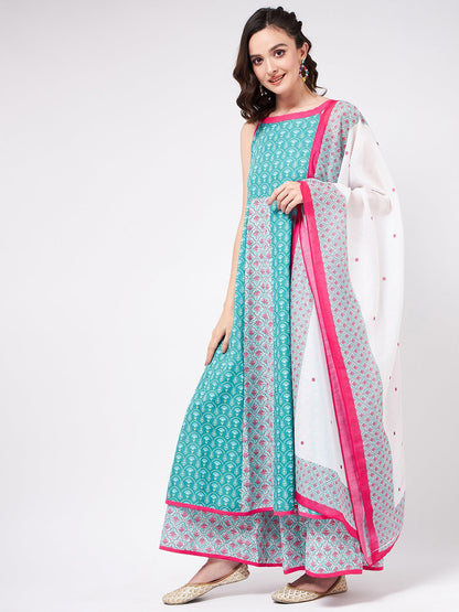 Jaipur Haat Kalidaar Kurta With Dupatta And Palazzo Pants