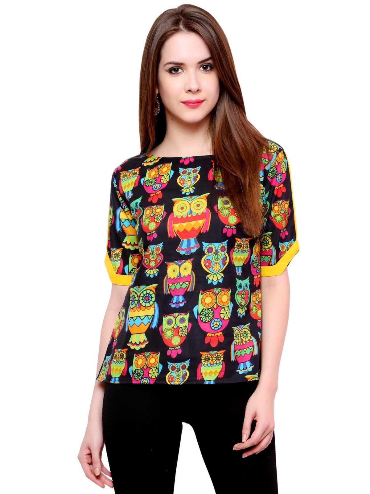 Black Owl Print Top