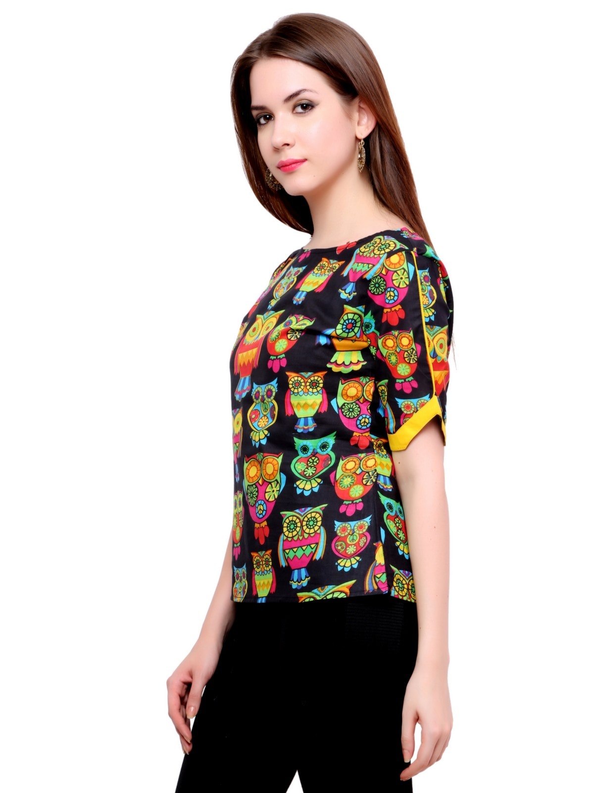 Black Owl Print Top