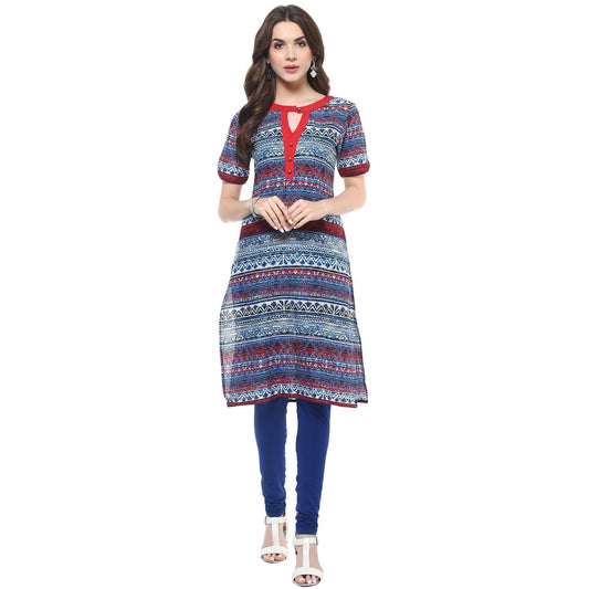 Pannkh Women's Navy V-Cut Buttoned Kurti