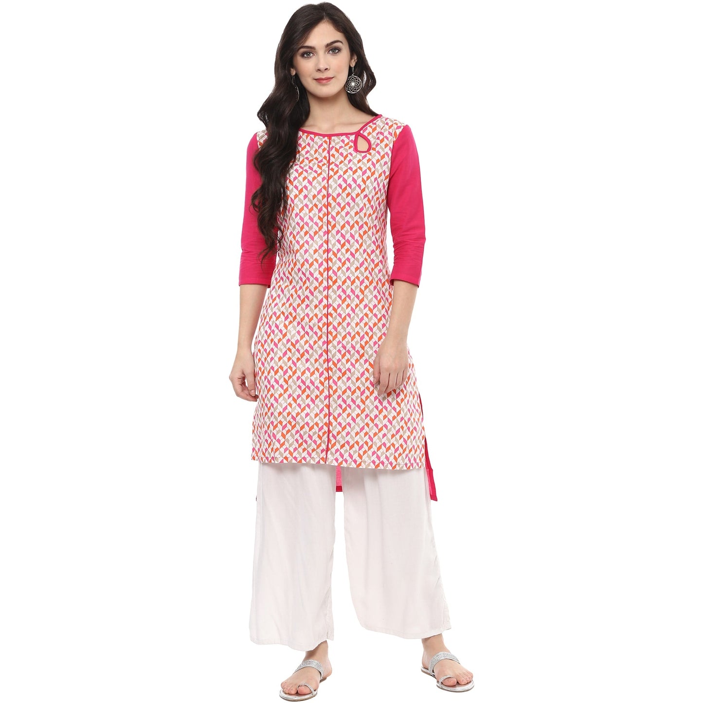 Pannkh Women's Cube Print Keyhole Kurti