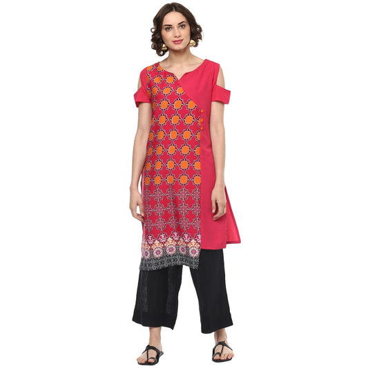 Pannkh Women's Printed Panelled Color-Block Kurta