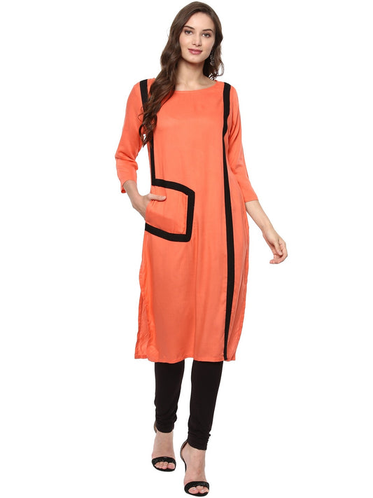 Pannkh Women's Solid Pocket Color-Block Kurta