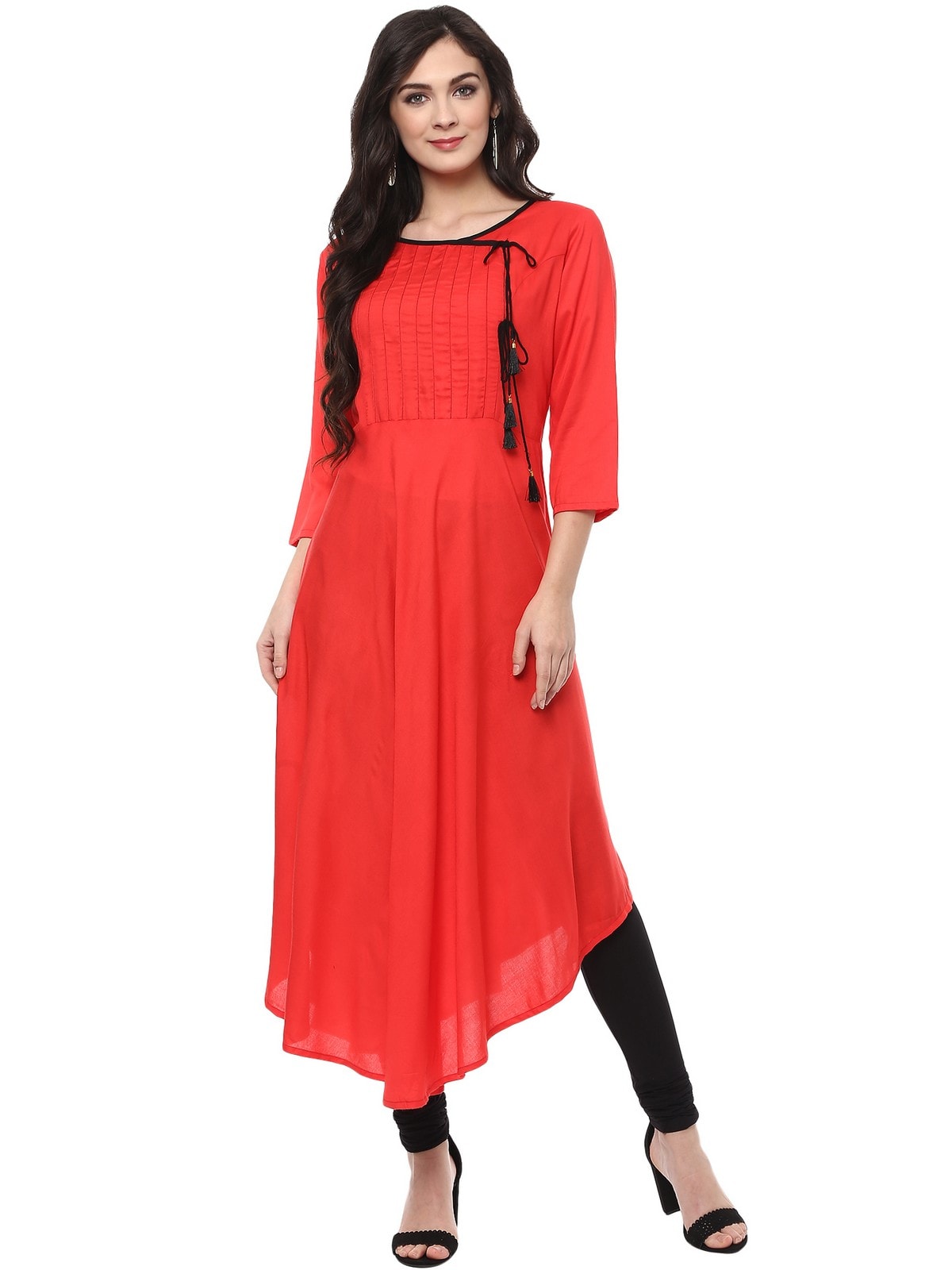 Pannkh Women's Placement Print Asymmetric Kurta