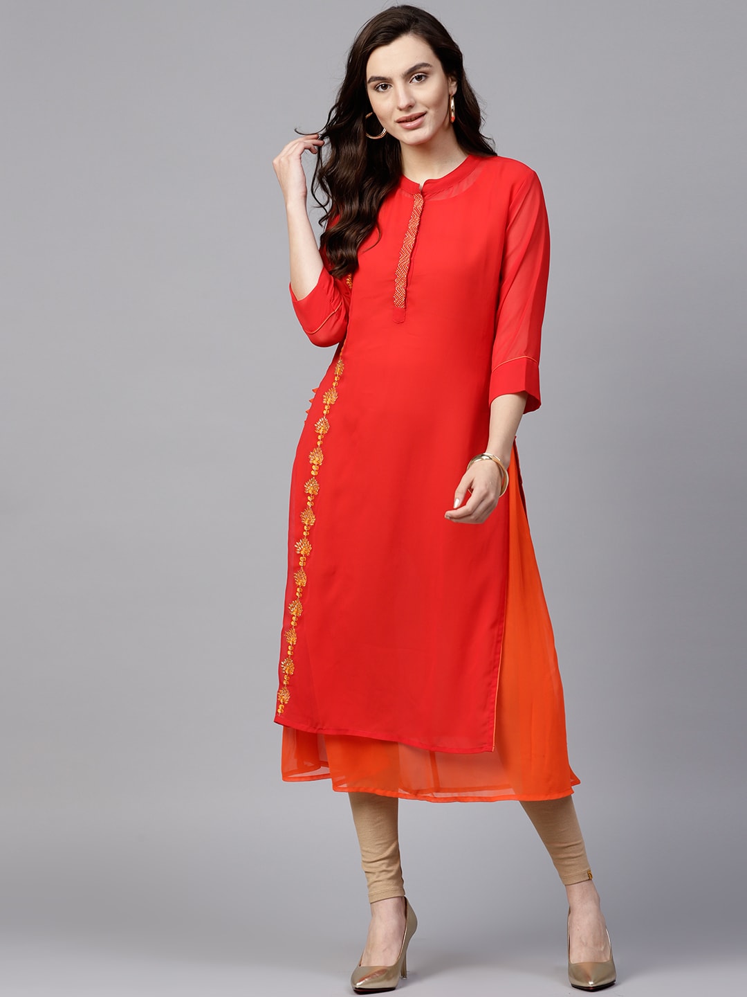 Embroidered Layered Sheer Kurta