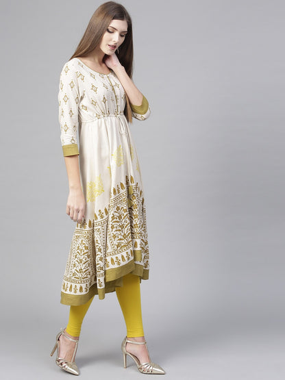 Printed Asymmetric Flared Hem Kurta