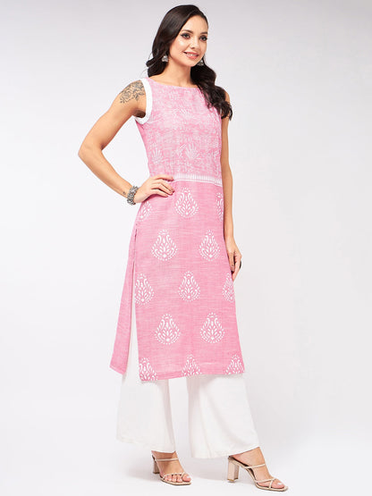 Sleeveless Printed Chambray Kurta