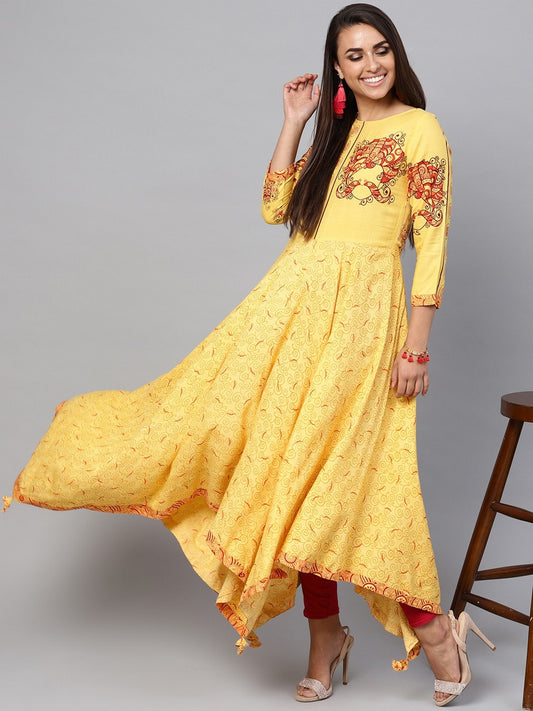 Tribal Print Allover Kalidaar Asymmetric Kurta