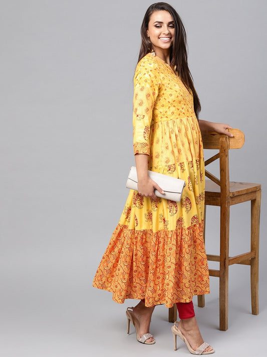 Tribal Print Flared Tiered  Kurta