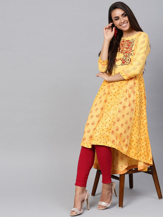 Tribal Print Yoke Kalidaar  Kurta