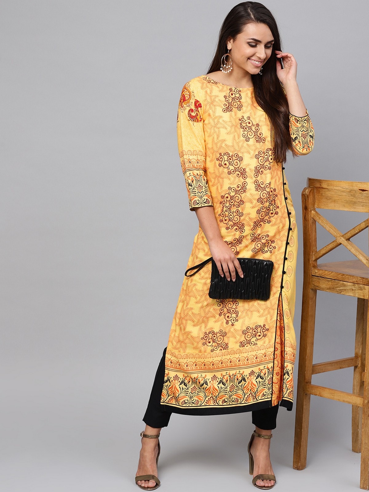 Tribal Print Straight Side Buttoned Kurta