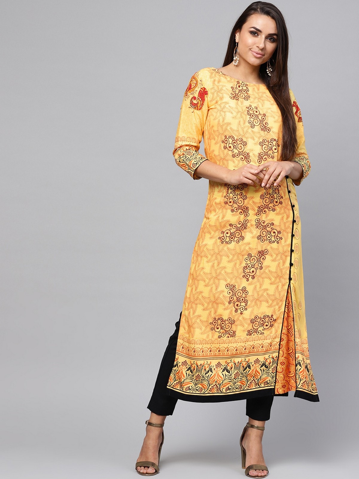 Tribal Print Straight Side Buttoned Kurta