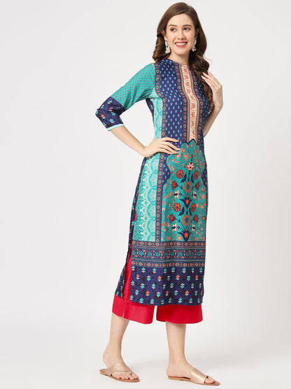 Mughal Straight Kurta With Crew Neck