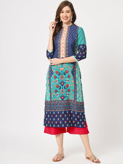 Mughal Straight Kurta With Crew Neck