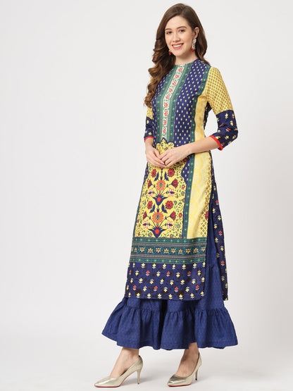 Mughal Straight Kurta With Crew Neck