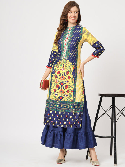 Mughal Straight Kurta With Crew Neck