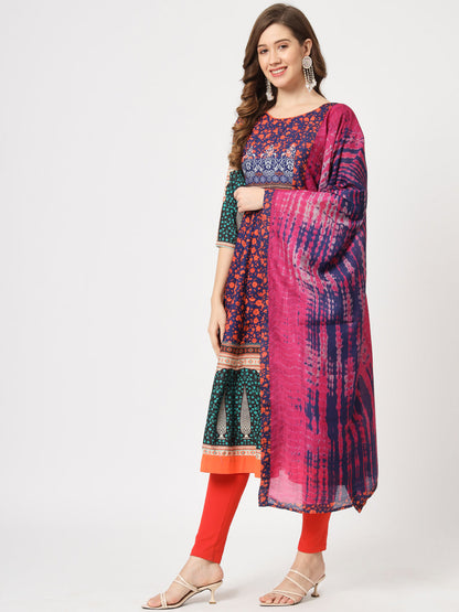 Mughal Flared Kurta With Tie-Dye Dupatta