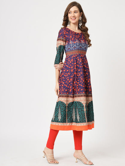 Mughal Flared Kurta With Tie-Dye Dupatta