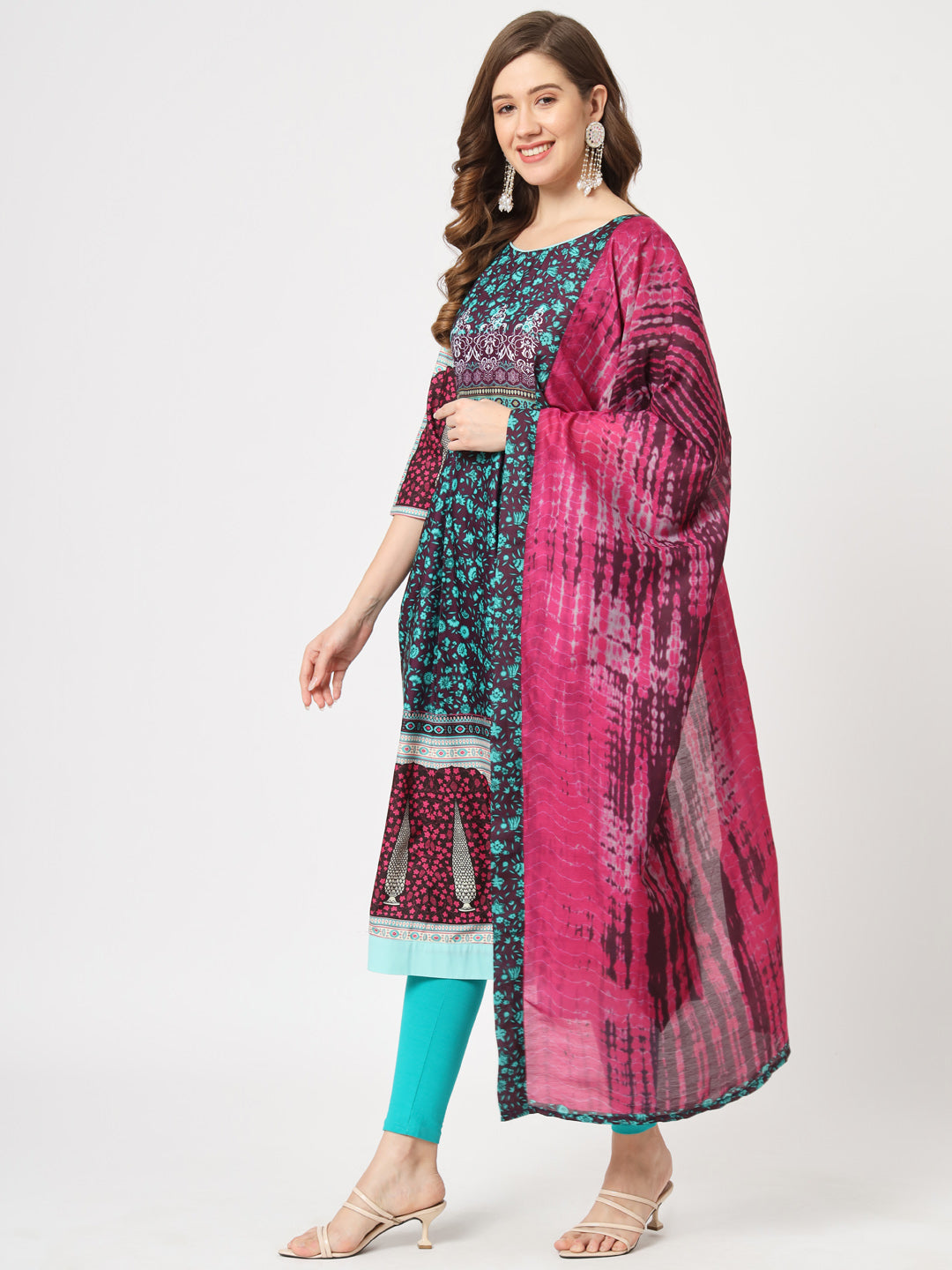 Mughal Flared Kurta With Tie-Dye Dupatta