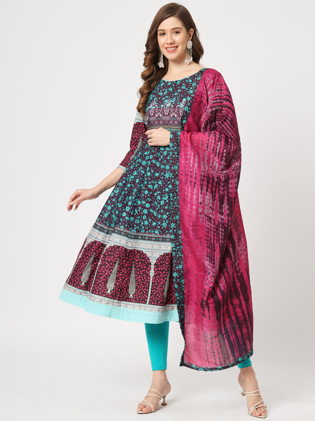 Mughal Flared Kurta With Tie-Dye Dupatta