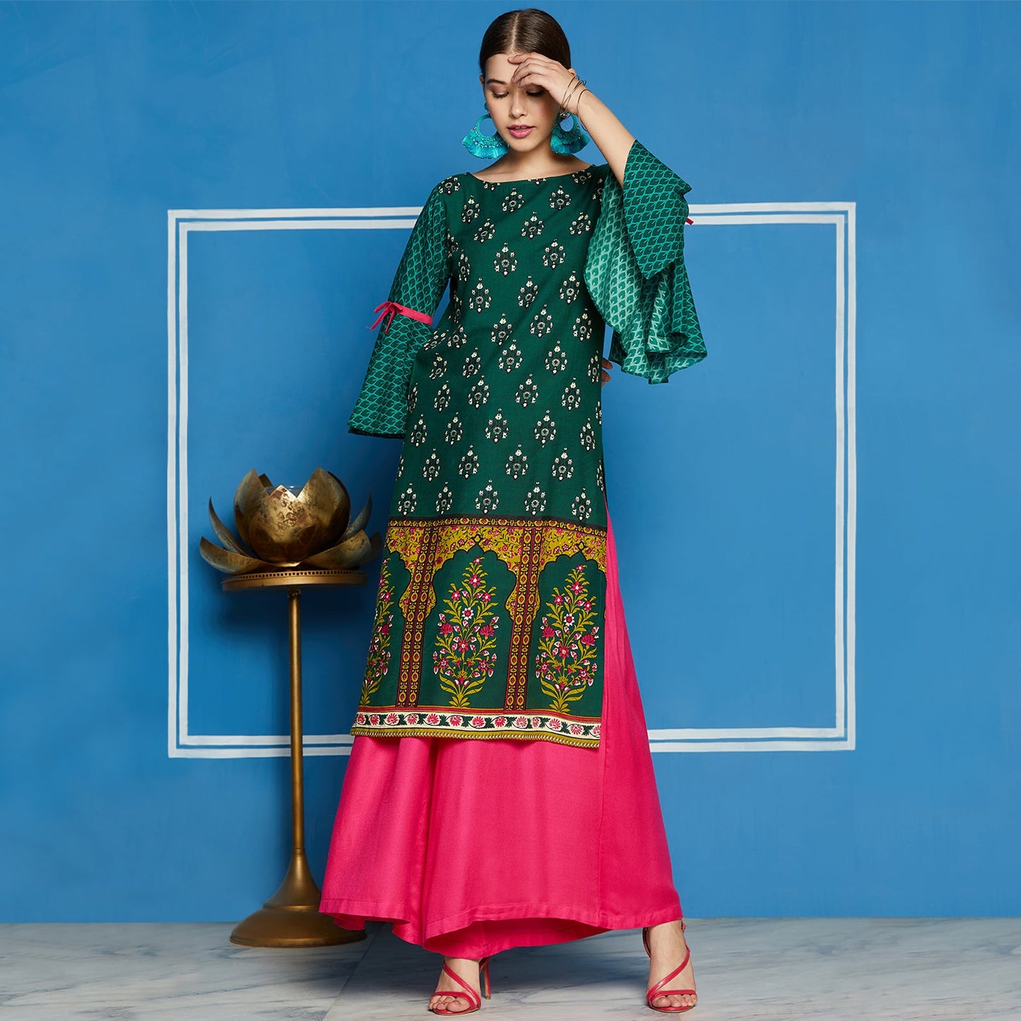 Mughal Printed Bell Sleeves Kurta