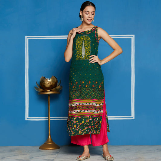 Mughal Printed Sleeveless Kurta