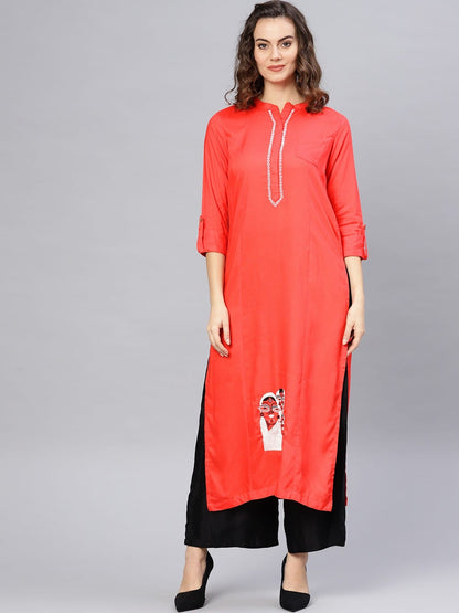 Face Embroidered Straight Kurta